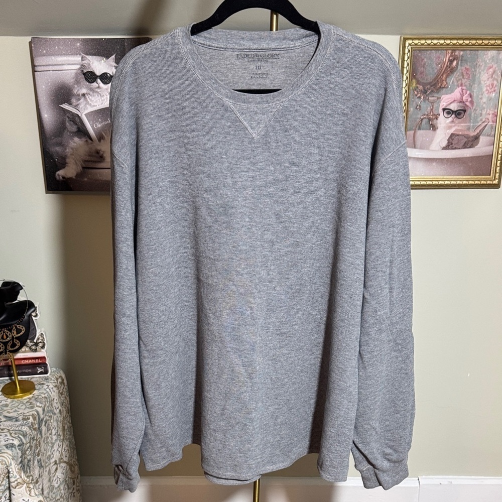 EUC Faded Glory Men's Heather Gray Waffle Knit Cotton Blend Casual Shirt